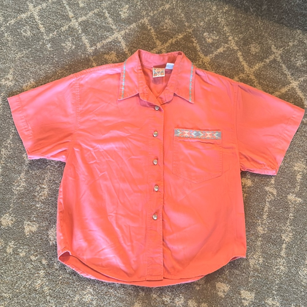 Vintage Style Pink Button Crop, Aztec Design Womens Size Small
